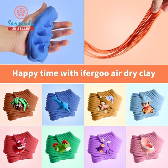 Ifergoo Modeling Clay Kit - 24 Colors Magic Air Dry Ultra Light Clay, Safe & Non - Picture 3 of 7